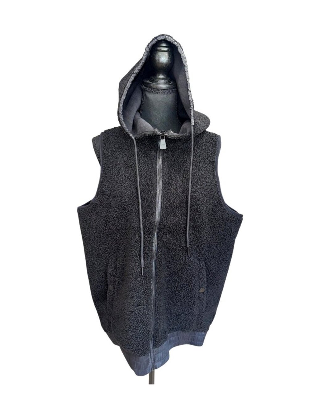 Avia Womens L Black Sherpa Fleece Hooded Vest Full Zip Hiking Outdoor Minimalist